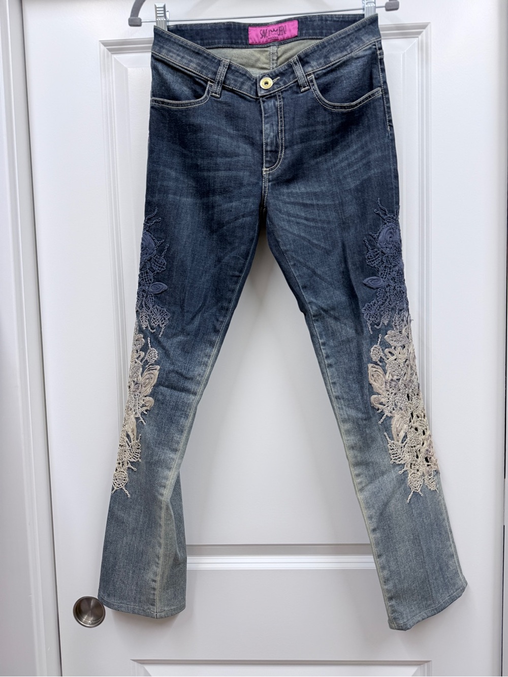 Save The Queen Floral Crochet Lace Jeans Size 28